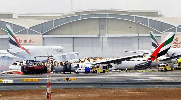 طائرة طيران الإمارات بعد احتراقها (أرشيف)