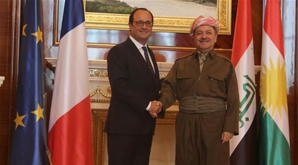 الرئيس الفرنسي فرنسوا هولاند ورئيس إقليم كردستان العراق مسعود بارزاني (أرشيف)