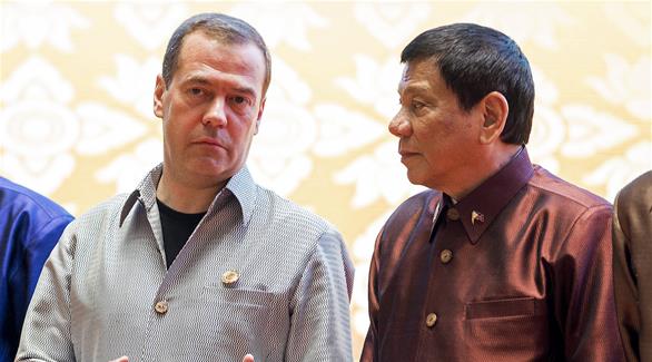 الرئيس الفلبيني رودريغو دوتيرتي، ورئيس الوزراء الروسي ميدفيديف(أرشيف)
