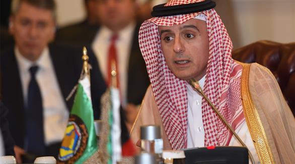 الجبير متحدثاً خلال الإجتماع مع وزراء خارجية دول الخليج العربي في الرياض (أ ف ب)