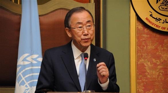 الأمين العام للأمم المتحدة بان كي مون في المؤتمر الصحافي بالقاهرة