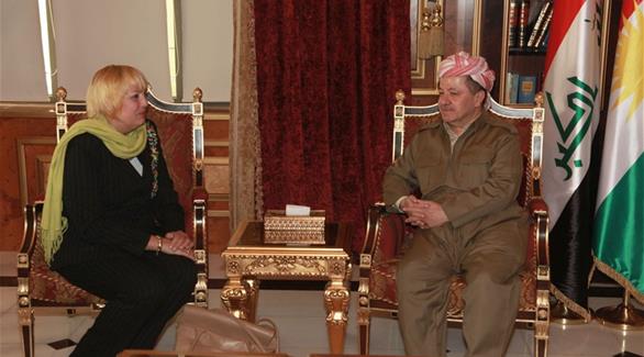 رئيس إقليم كردستان مسعود بارزان والنائبة كلاوديا روت(أرشيف)