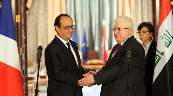 الرئيس العراقي فؤاد معصوم والرئيس الفرنسي فرنسوا هلوند(أرشيف)