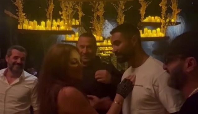 إليسا تغازل كريم فهمي بعد اقتحامه حفل عيد ميلادها 