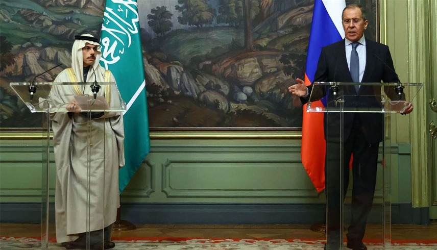 جانب من مؤتمر صحافي لوزير خارجية روسيا سيرغي لافروف ونظيره السعودي فيصل بن فرحان  (أرشيف)