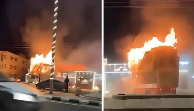 شاب سعودي يقود شاحنة مشتعلة وينقذ العشرات من انفجار محطة وقود
