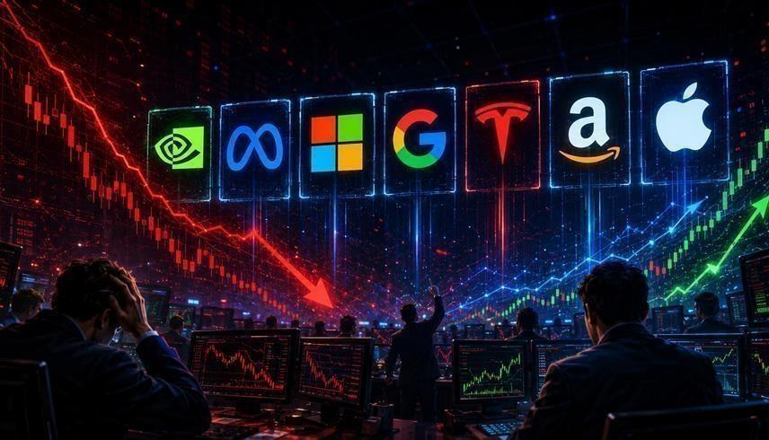 صورة مولدة بالذكاء الاصطناعي لتداول الشركات السبع في سوق الأسهم 