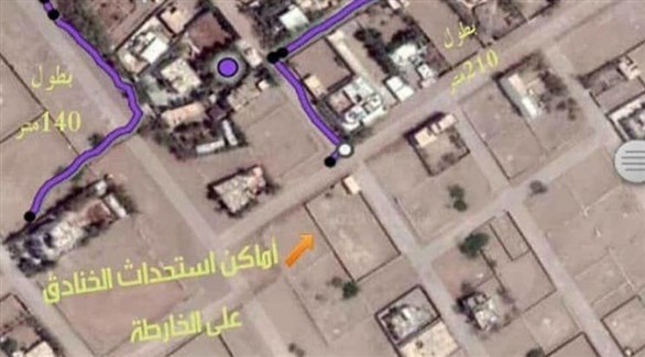 صورة تظهر أماكن استحداث الخنادق الحوثية في مدينة الحديدة في اليمن (القوات المشتركة في اليمن )