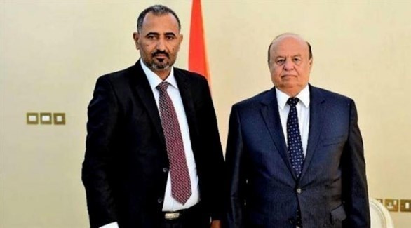 الرئيس اليمني عبد ربه منصور هادي ورئيس المجلس الانتقالي الجنوبي عيدروس الزبيدي (أرشيف)