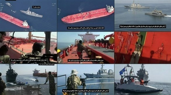 لقطات بثها التلفزيون الإيراني للحادث في خليج عمان.(أف ب)