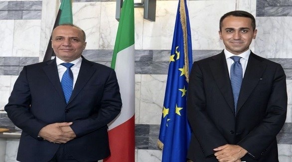 وزير الخارجية الإيطالي لويجي دي مايو  ونائب رئيس المجلس الرئاسي الليبي عبد الله اللافي(آكي)