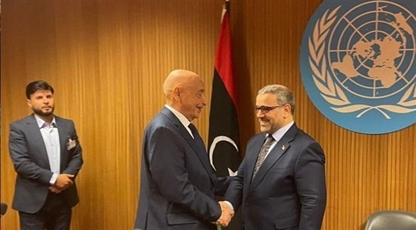 رئيس مجلس النواب الليبي عقيلة صالح ورئيس المجلس الأعلى للدولة خالد المشري (أرشيف)
