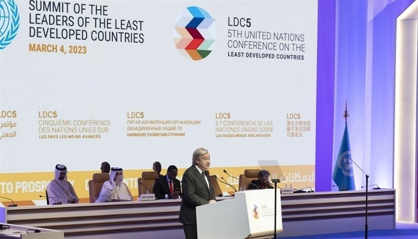 الأمين العام للأمم المتحدة أنطونيو غوتيريش يلقي كلمة في مؤتمر البلدان الأقل نموا بالدوحة (أرشيف)